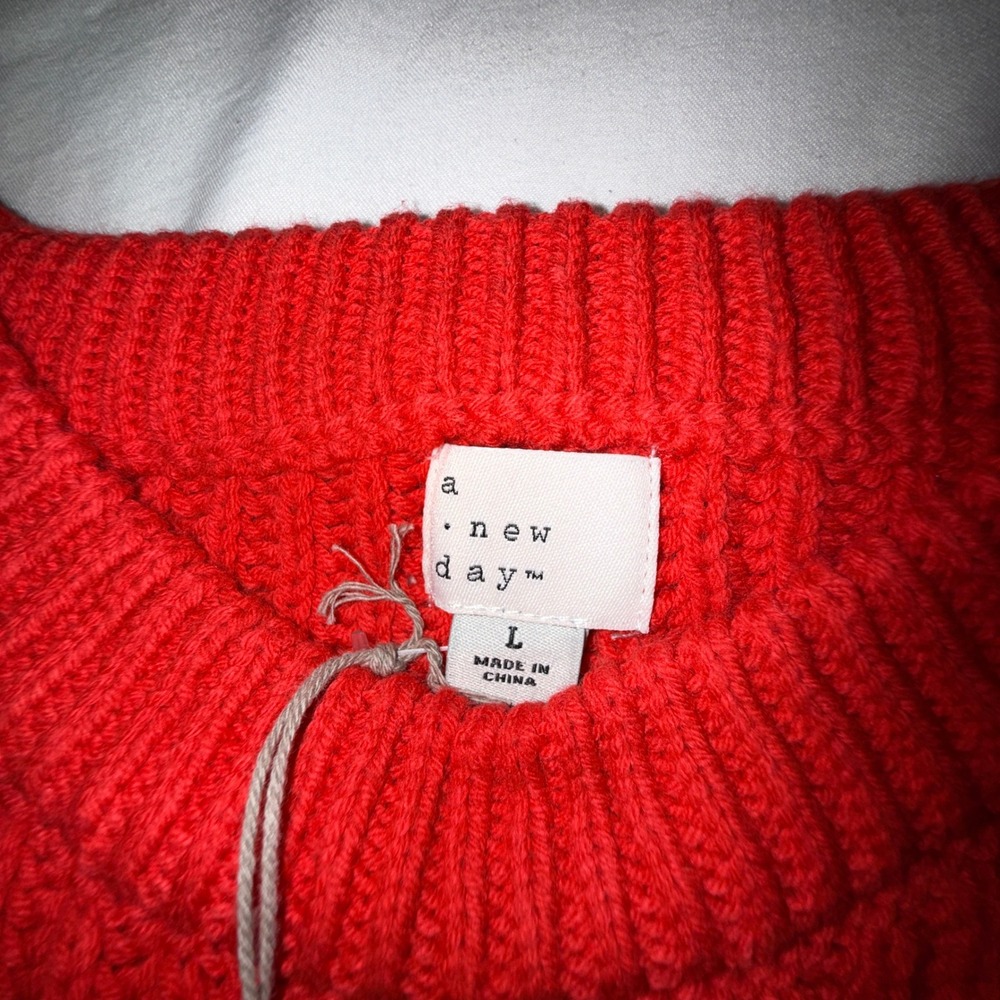 A New Day Ribbed Crewneck Sweater Womens Large Red‎ NEW Chunky Knit Relaxed Fit - Picture 4 of 6